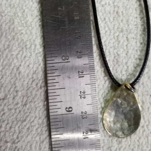 Goldtone teardrop pendant on black cord necklace - Picture 2 of 5